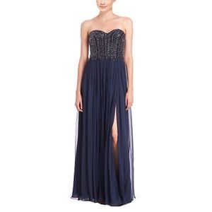 Strapless silk strapless beaded gown